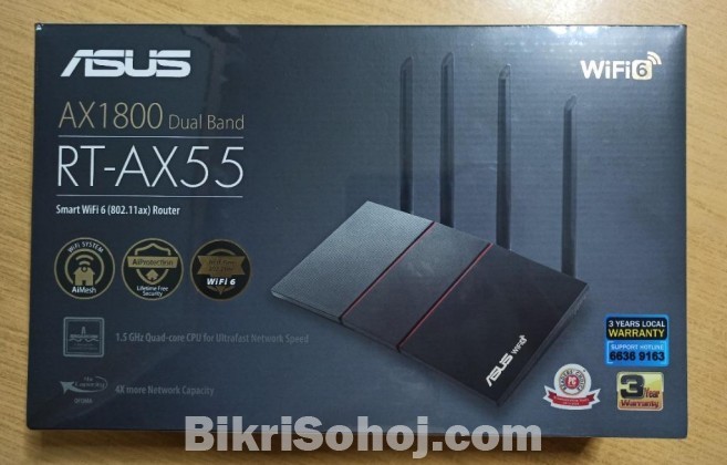 ASUS RT-AX55 AX1800 1800 Mbps Dual Band 6 Gigabit Router